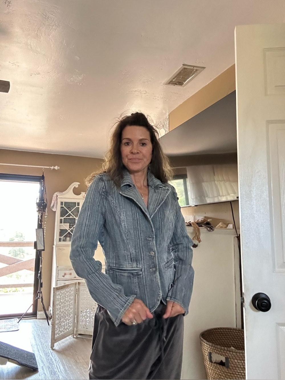 Guess Light Blue Washed Denim Tailored Jacket